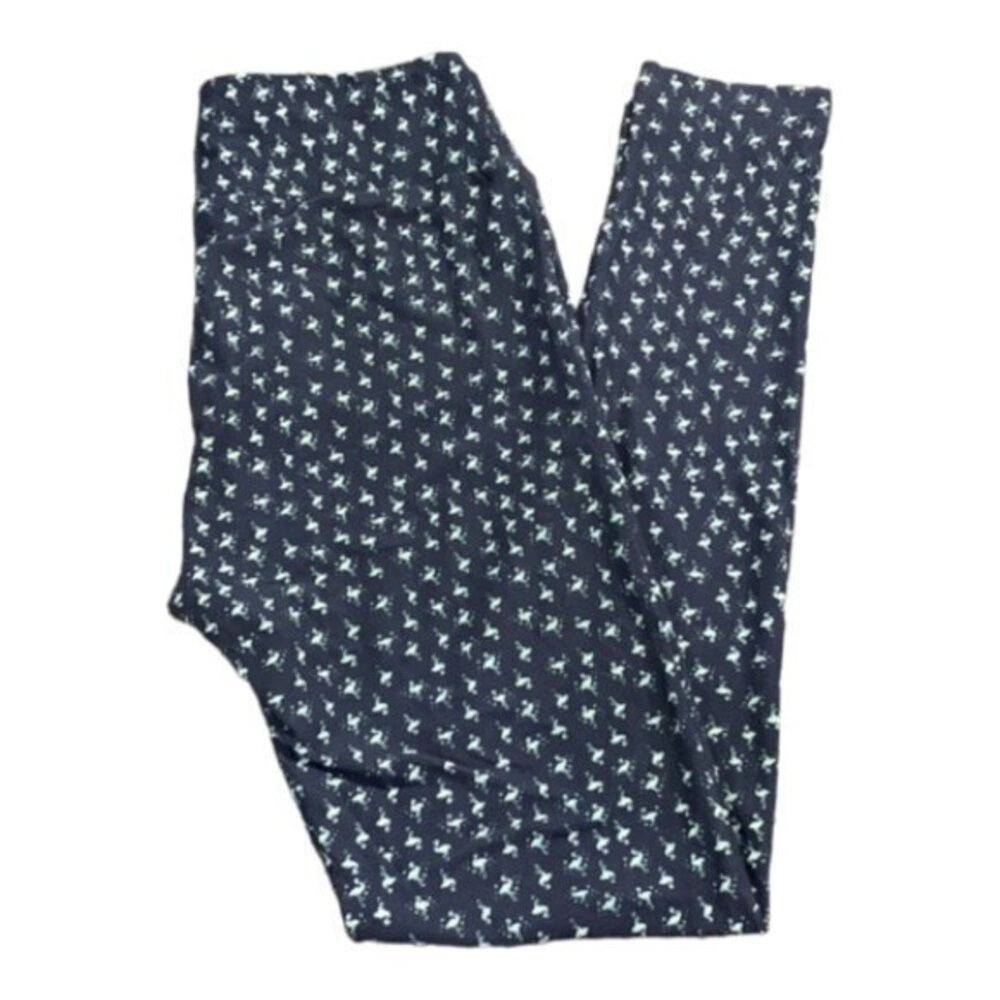 Women's Lularoe Navy Blue w/ Flamingo Buttery Leggings Size O/S EUC #1584